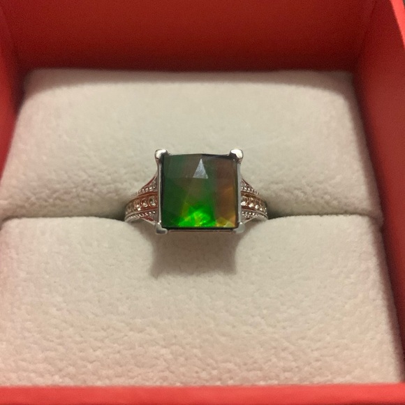 Korite Ammolite Ring- Raye Sterling Silver Topaz Ring - Picture 2 of 7